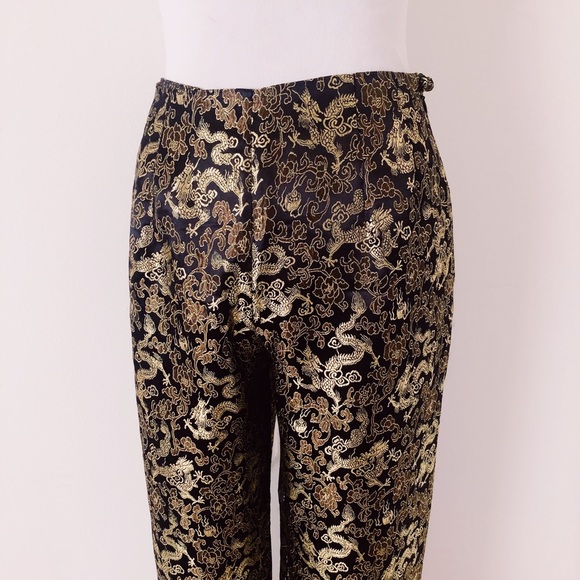 Vintage 90s Y2K Silky Rayon Dragon Pants / Vintage Metallic Dragon Print - Picture 3 of 11